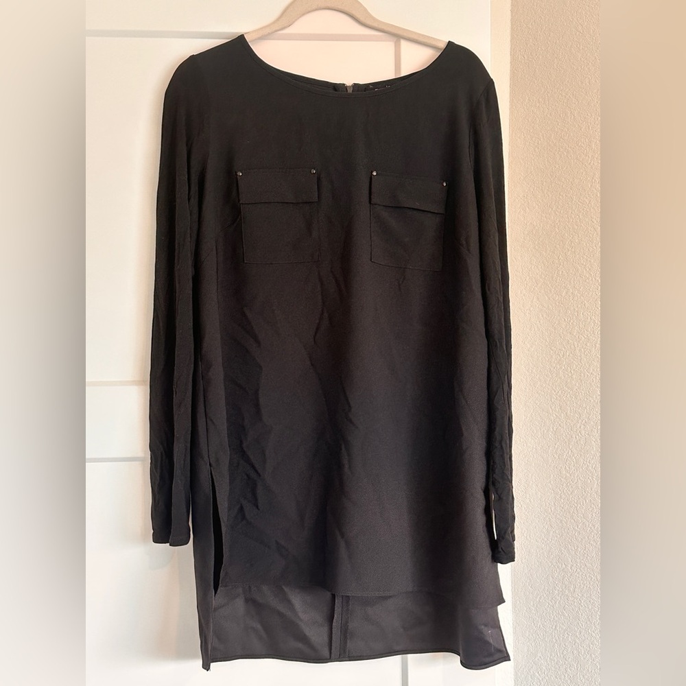 White House Black Market Black Long Sleeve Tunic Size 12